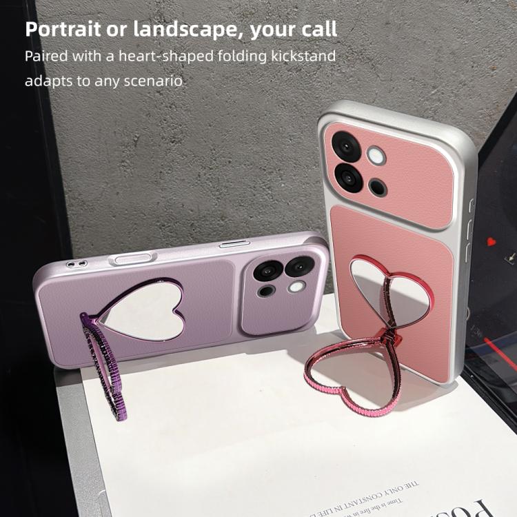 Lambskin Series Skin Feel Shockproof Phone Case with Heart Mirror Holder, For OnePlus 13T, For OnePlus Ace 5, For OnePlus 13, For OnePlus Ace 3 Pro