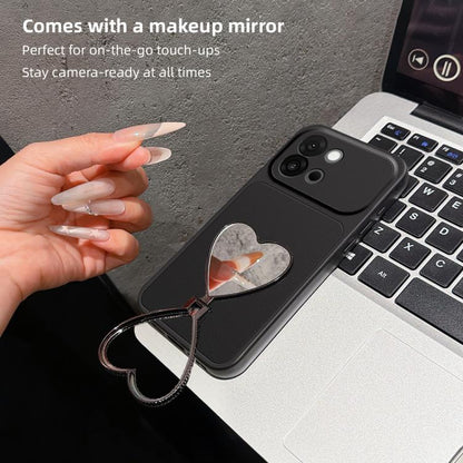 Lambskin Series Skin Feel Shockproof Phone Case with Heart Mirror Holder, For OnePlus 13T, For OnePlus Ace 5, For OnePlus 13, For OnePlus Ace 3 Pro