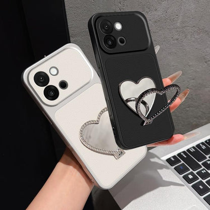 Lambskin Series Skin Feel Shockproof Phone Case with Heart Mirror Holder, For OnePlus 13T, For OnePlus Ace 5, For OnePlus 13, For OnePlus Ace 3 Pro