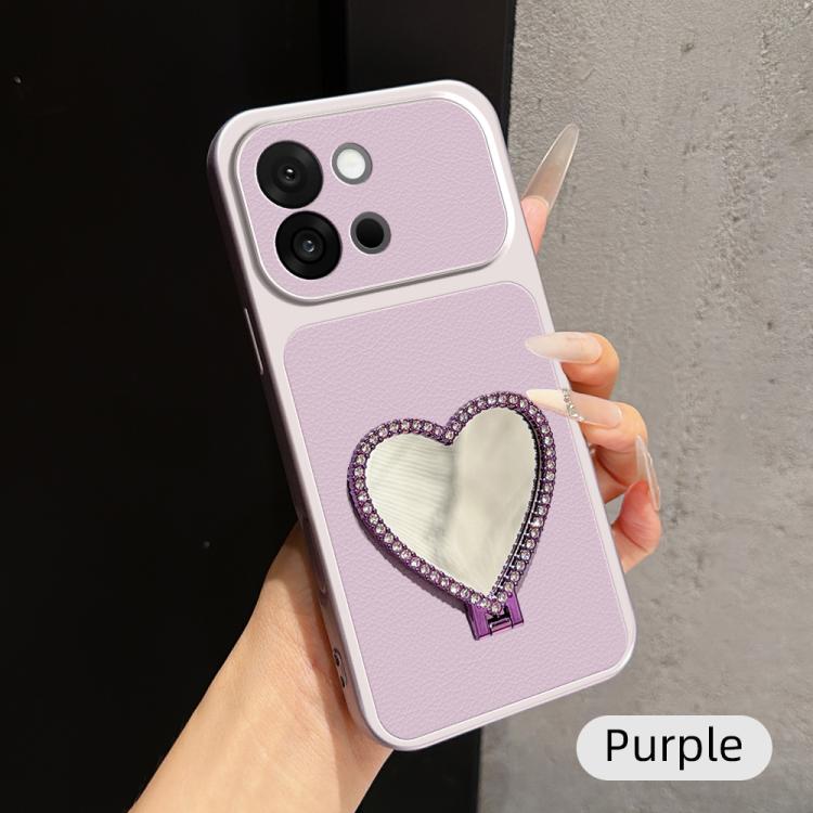 Lambskin Series Skin Feel Shockproof Phone Case with Heart Mirror Holder, For OnePlus 13T, For OnePlus Ace 5, For OnePlus 13, For OnePlus Ace 3 Pro