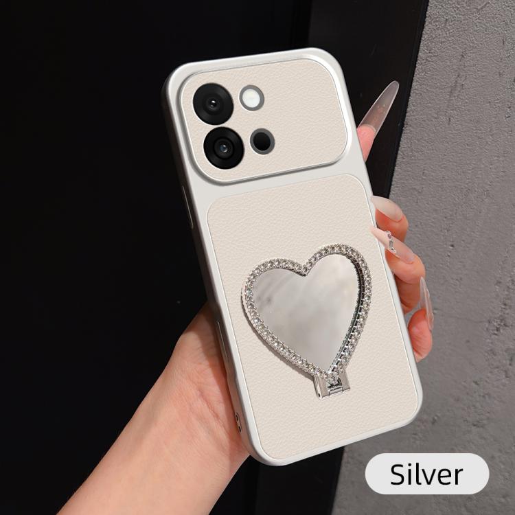 Lambskin Series Skin Feel Shockproof Phone Case with Heart Mirror Holder, For OnePlus 13T, For OnePlus Ace 5, For OnePlus 13, For OnePlus Ace 3 Pro