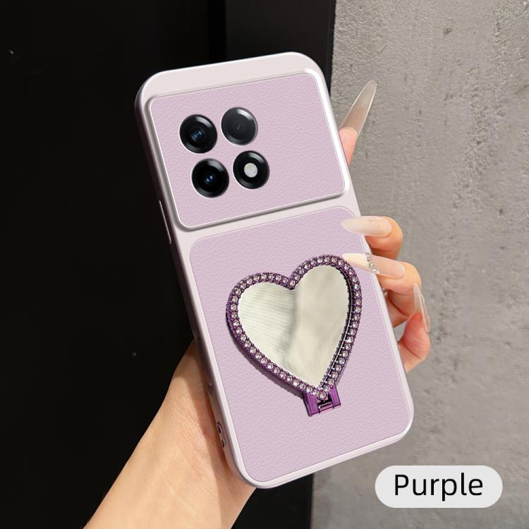 Lambskin Series Skin Feel Shockproof Phone Case with Heart Mirror Holder, For OnePlus Ace 2V, For OnePlus Ace 2, For OnePlus 11