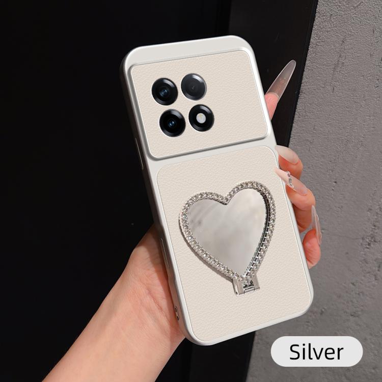 Lambskin Series Skin Feel Shockproof Phone Case with Heart Mirror Holder, For OnePlus Ace 2V, For OnePlus Ace 2, For OnePlus 11