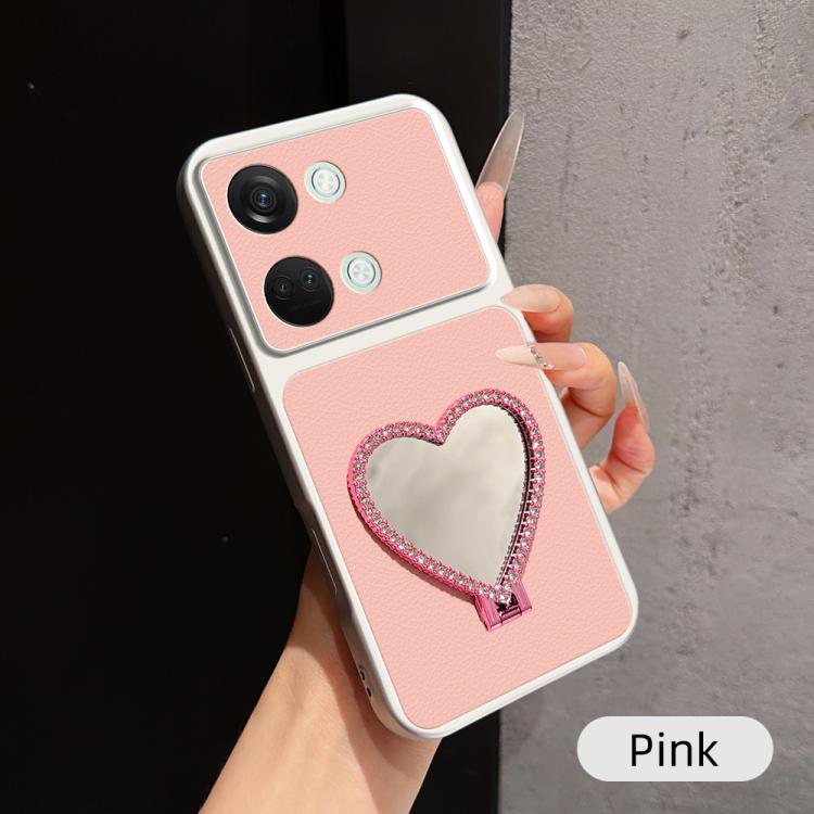 Lambskin Series Skin Feel Shockproof Phone Case with Heart Mirror Holder, For OnePlus Ace 2V, For OnePlus Ace 2, For OnePlus 11