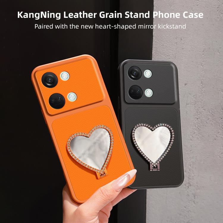 Lambskin Series Skin Feel Shockproof Phone Case with Heart Mirror Holder, For OnePlus Ace 2V, For OnePlus Ace 2, For OnePlus 11