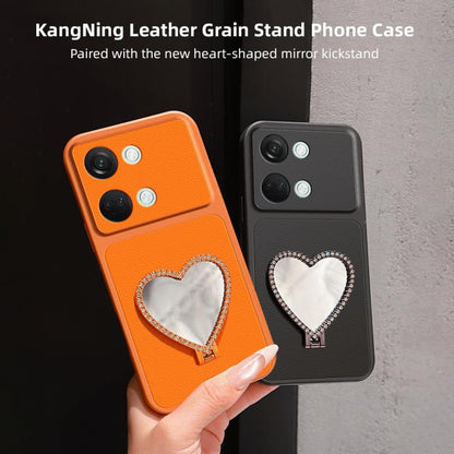 Lambskin Series Skin Feel Shockproof Phone Case with Heart Mirror Holder, For OnePlus Ace 2V, For OnePlus Ace 2, For OnePlus 11