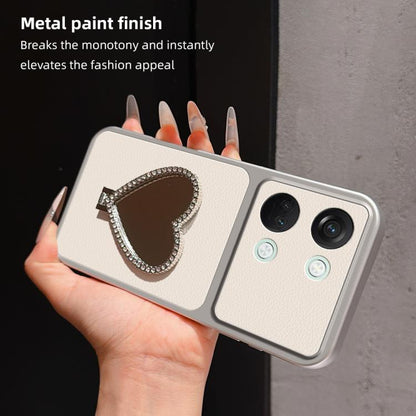 Lambskin Series Skin Feel Shockproof Phone Case with Heart Mirror Holder, For OnePlus Ace 2V, For OnePlus Ace 2, For OnePlus 11