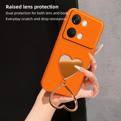 Lambskin Series Skin Feel Shockproof Phone Case with Heart Mirror Holder, For OnePlus Ace 2V, For OnePlus Ace 2, For OnePlus 11