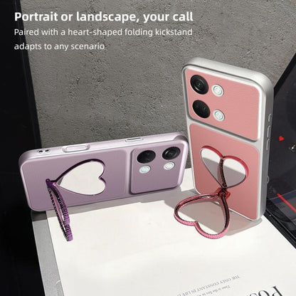 Lambskin Series Skin Feel Shockproof Phone Case with Heart Mirror Holder, For OnePlus Ace 2V, For OnePlus Ace 2, For OnePlus 11