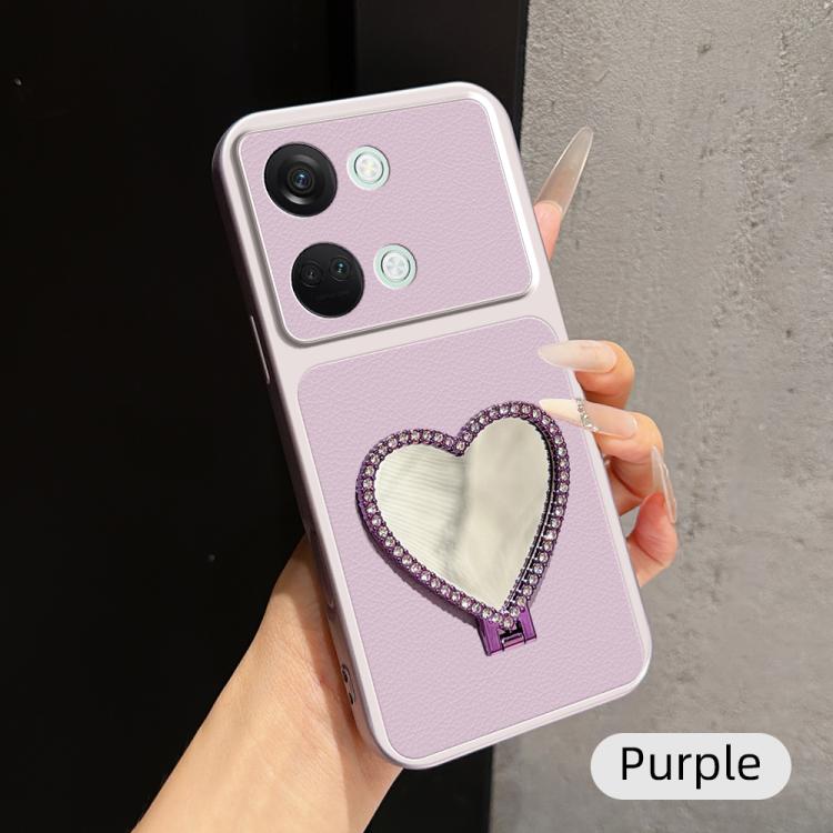 Lambskin Series Skin Feel Shockproof Phone Case with Heart Mirror Holder, For OnePlus Ace 2V, For OnePlus Ace 2, For OnePlus 11