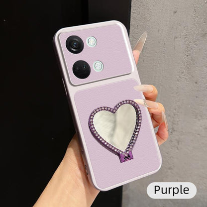 Lambskin Series Skin Feel Shockproof Phone Case with Heart Mirror Holder, For OnePlus Ace 2V, For OnePlus Ace 2, For OnePlus 11