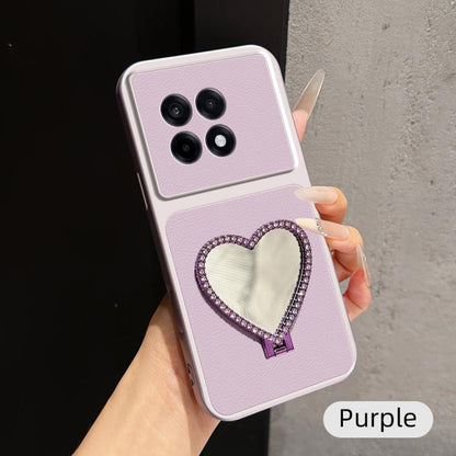 Lambskin Series Skin Feel Shockproof Phone Case with Heart Mirror Holder, For OnePlus 13T, For OnePlus Ace 5, For OnePlus 13, For OnePlus Ace 3 Pro