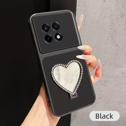 Lambskin Series Skin Feel Shockproof Phone Case with Heart Mirror Holder, For OnePlus 13T, For OnePlus Ace 5, For OnePlus 13, For OnePlus Ace 3 Pro