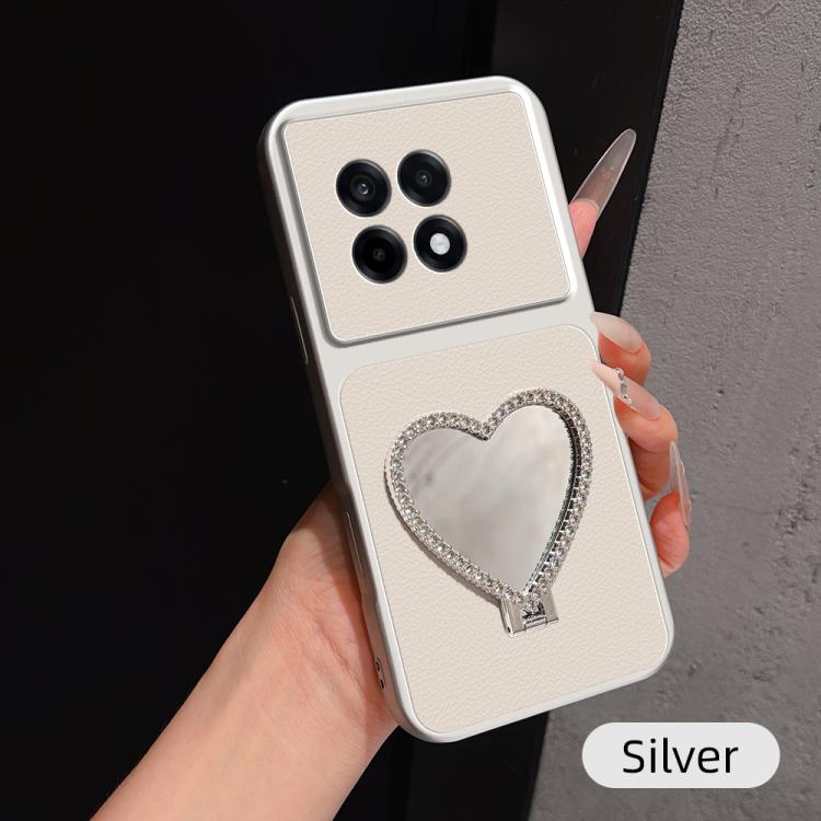 Lambskin Series Skin Feel Shockproof Phone Case with Heart Mirror Holder, For OnePlus 13T, For OnePlus Ace 5, For OnePlus 13, For OnePlus Ace 3 Pro