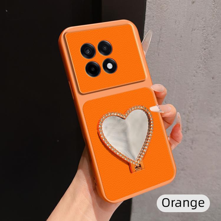 Lambskin Series Skin Feel Shockproof Phone Case with Heart Mirror Holder, For OnePlus 13T, For OnePlus Ace 5, For OnePlus 13, For OnePlus Ace 3 Pro