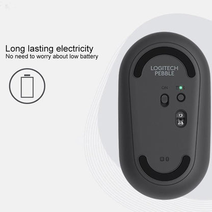 Logitech Pebble Cobblestone Shape Thin 3-keys 1000DPI Mute Wireless Bluetooth Optical Mouse, Wireless Range: 10m