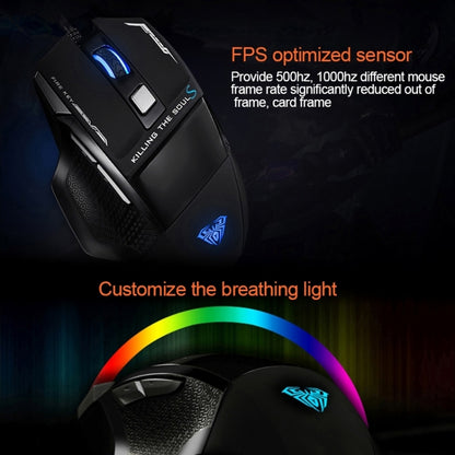 AULA Series SoulKiller II Colourful Light 7D Optical Competitive USB Wired Game Mouse, Maximum Resolution of 3500 DPI, SoulKiller II(B)