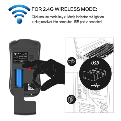 HXSJ T23 Bluetooth 5.0 + Bluetooth 3.0 + 2.4GHz Wireless Three Modes 4-Keys 1600 DPI Adjustable Ergonomics Optical Mouse, T23 Black