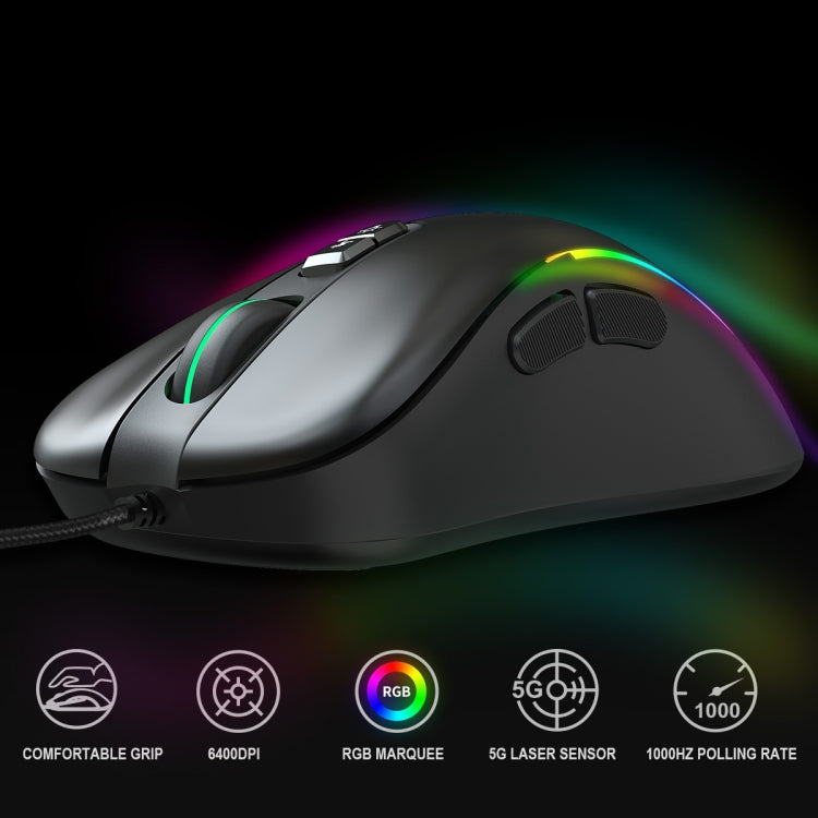 HXSJ J300 7 Keys RGB Lighting Programmable Gaming Wired Mouse, J300
