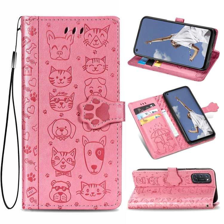 Cute Cat and Dog Embossed Horizontal Flip Leather Case with Bracket / Card Slot / Wallet / Lanyard, For OPPO A52/A72/A92