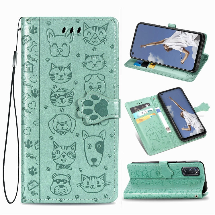 Cute Cat and Dog Embossed Horizontal Flip Leather Case with Bracket / Card Slot / Wallet / Lanyard, For OPPO A52/A72/A92