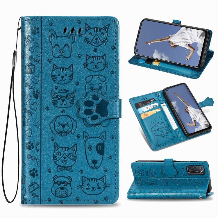 Cute Cat and Dog Embossed Horizontal Flip Leather Case with Bracket / Card Slot / Wallet / Lanyard, For OPPO A52/A72/A92