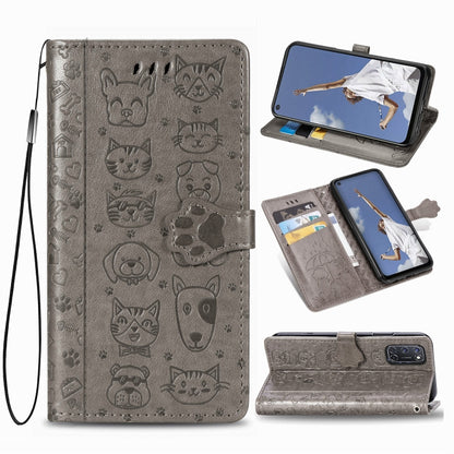 Cute Cat and Dog Embossed Horizontal Flip Leather Case with Bracket / Card Slot / Wallet / Lanyard, For OPPO A52/A72/A92