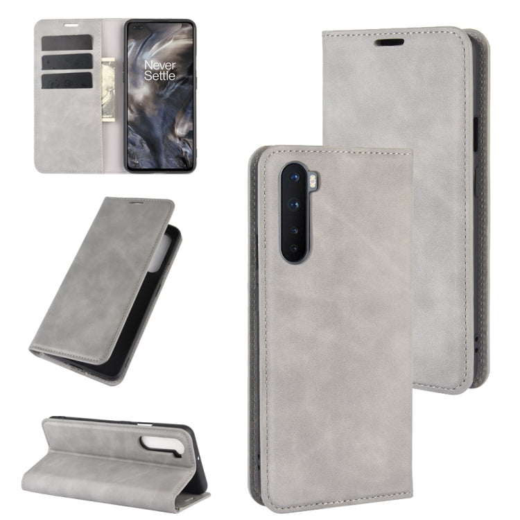 For OnePlus Nord Retro-skin Business Magnetic Suction Leather Case with Holder & Card Slots & Wallet, For OnePlus Nord