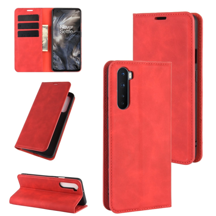 For OnePlus Nord Retro-skin Business Magnetic Suction Leather Case with Holder & Card Slots & Wallet, For OnePlus Nord