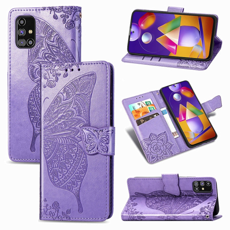 Butterfly Love Flower Embossed Horizontal Flip Leather Case with Holder & Card Slots & Wallet & Lanyard, For Samsung Galaxy M31s
