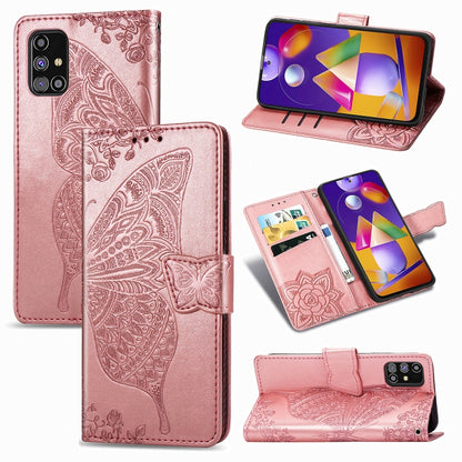 Butterfly Love Flower Embossed Horizontal Flip Leather Case with Holder & Card Slots & Wallet & Lanyard, For Samsung Galaxy M31s