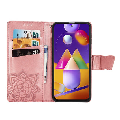 Butterfly Love Flower Embossed Horizontal Flip Leather Case with Holder & Card Slots & Wallet & Lanyard, For Samsung Galaxy M31s