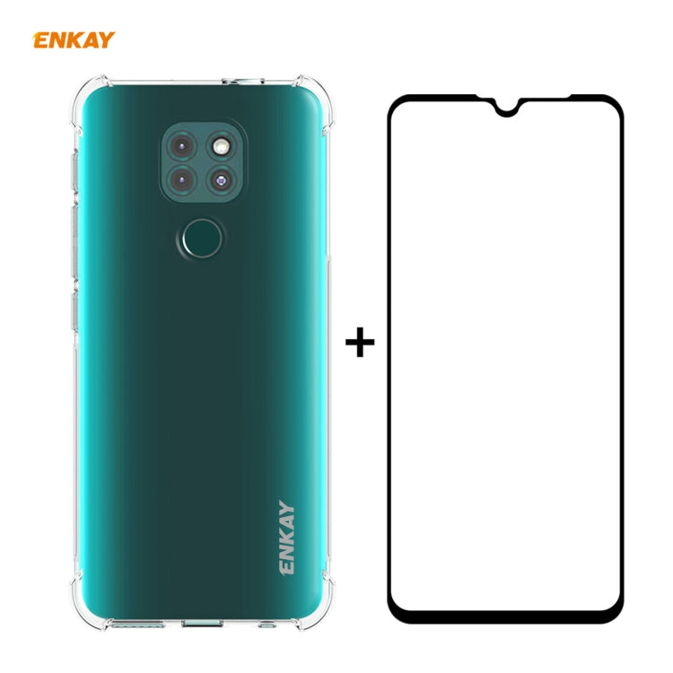Hat-Prince ENKAY Clear TPU Shockproof Case Soft Anti-slip Cover + 0.26mm 9H 2.5D Full Glue Full Coverage Tempered Glass Protector Film, For Motorola Moto G9 / G9 Play, For Xiaomi Redmi 9A, For Xiaomi Redmi 9C, For Samsung Galaxy M51                    ...