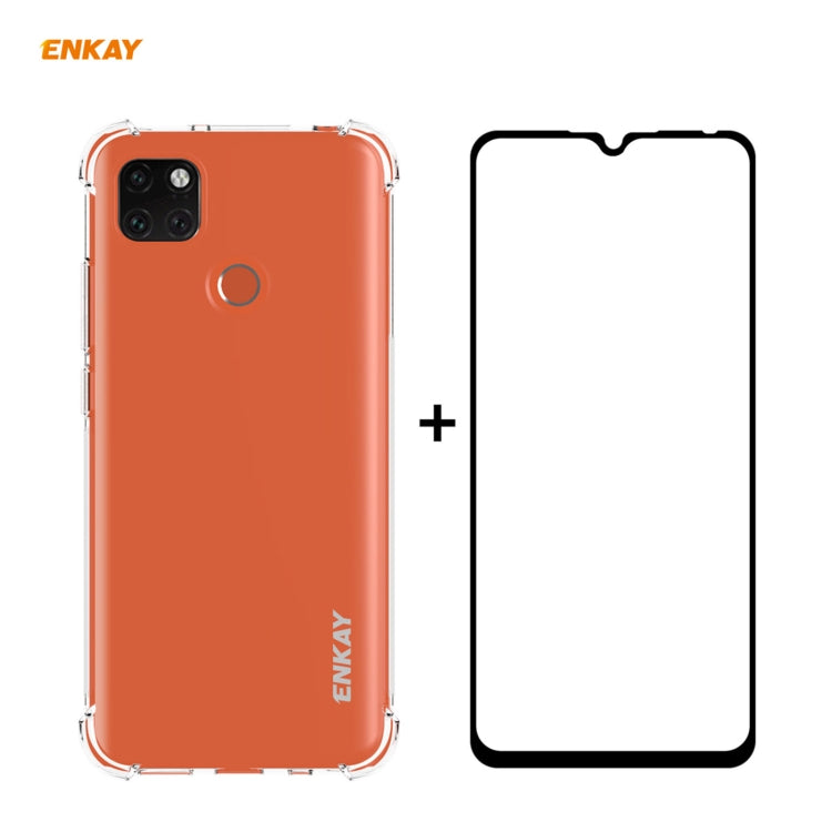 Hat-Prince ENKAY Clear TPU Shockproof Case Soft Anti-slip Cover + 0.26mm 9H 2.5D Full Glue Full Coverage Tempered Glass Protector Film, For Motorola Moto G9 / G9 Play, For Xiaomi Redmi 9A, For Xiaomi Redmi 9C, For Samsung Galaxy M51                    ...