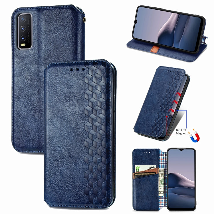 Cubic Grid Pressed Horizontal Flip Magnetic PU Leather Case with Holder & Card Slots & Wallet, For vivo Y20