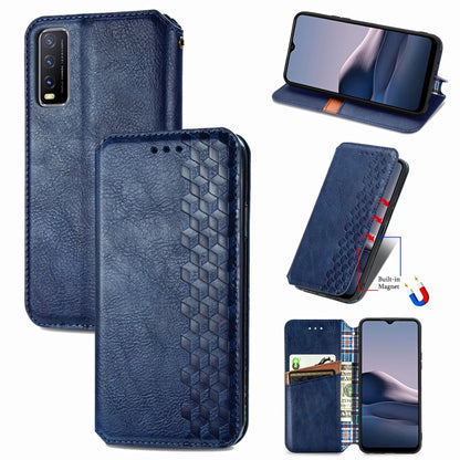 Cubic Grid Pressed Horizontal Flip Magnetic PU Leather Case with Holder & Card Slots & Wallet, For vivo Y20