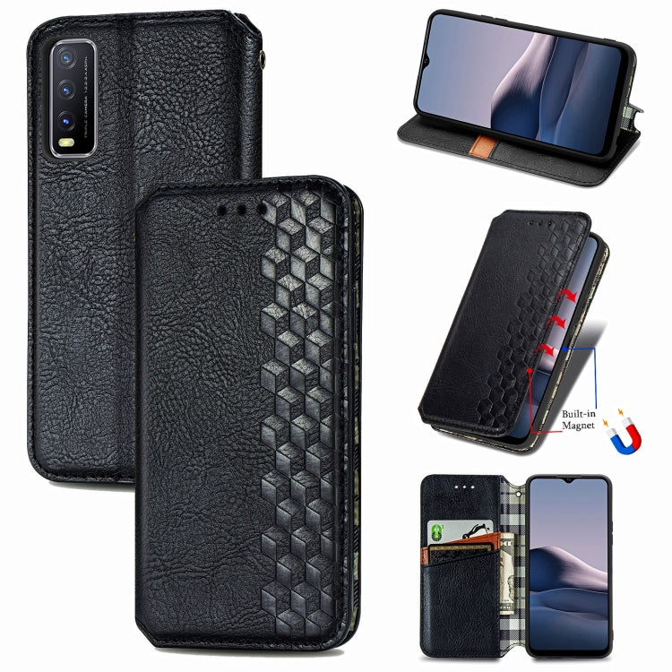 Cubic Grid Pressed Horizontal Flip Magnetic PU Leather Case with Holder & Card Slots & Wallet, For vivo Y20