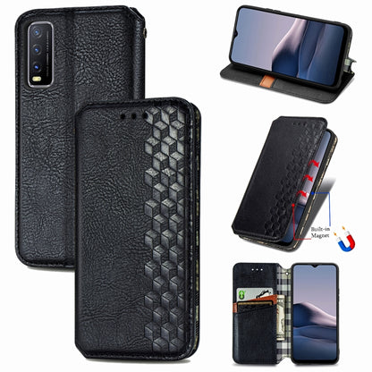 Cubic Grid Pressed Horizontal Flip Magnetic PU Leather Case with Holder & Card Slots & Wallet, For vivo Y20