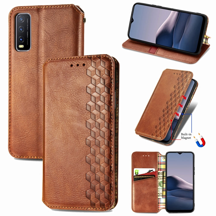 Cubic Grid Pressed Horizontal Flip Magnetic PU Leather Case with Holder & Card Slots & Wallet, For vivo Y20