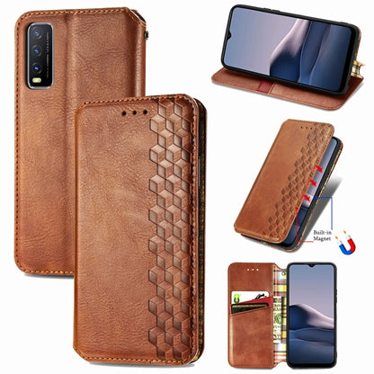 Cubic Grid Pressed Horizontal Flip Magnetic PU Leather Case with Holder & Card Slots & Wallet, For vivo Y20