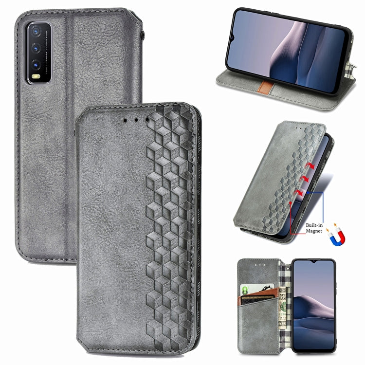 Cubic Grid Pressed Horizontal Flip Magnetic PU Leather Case with Holder & Card Slots & Wallet, For vivo Y20