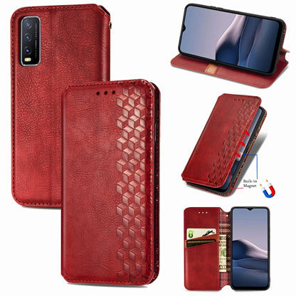 Cubic Grid Pressed Horizontal Flip Magnetic PU Leather Case with Holder & Card Slots & Wallet, For vivo Y20