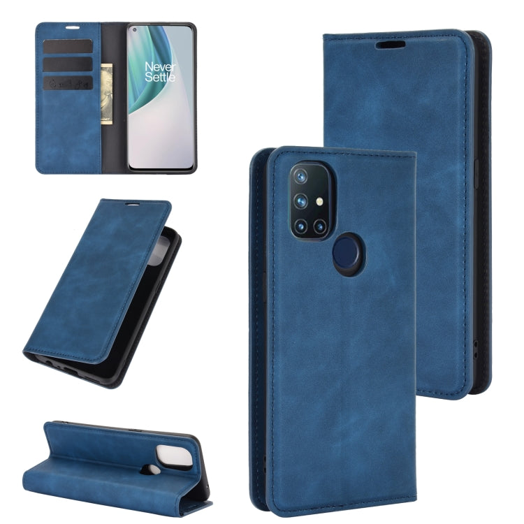For OnePlus Nord N10 5G Retro-skin Business Magnetic Suction Leather Case with Holder & Card Slots & Wallet, For OnePlus Nord N10 5G