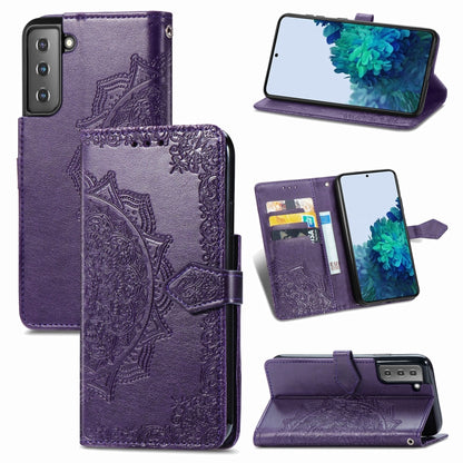 Mandala Flower Embossed Horizontal Flip Leather Case with Holder & Three Card Slots & Wallet & Lanyard, For Galaxy S21 5G, For Galaxy S21 Ultra 5G, For OnePlus Nord N10 5G, For vivo Y73S 5G