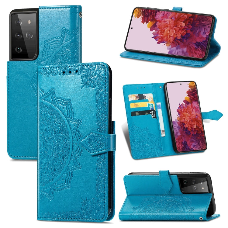 Mandala Flower Embossed Horizontal Flip Leather Case with Holder & Three Card Slots & Wallet & Lanyard, For Galaxy S21 5G, For Galaxy S21 Ultra 5G, For OnePlus Nord N10 5G, For vivo Y73S 5G