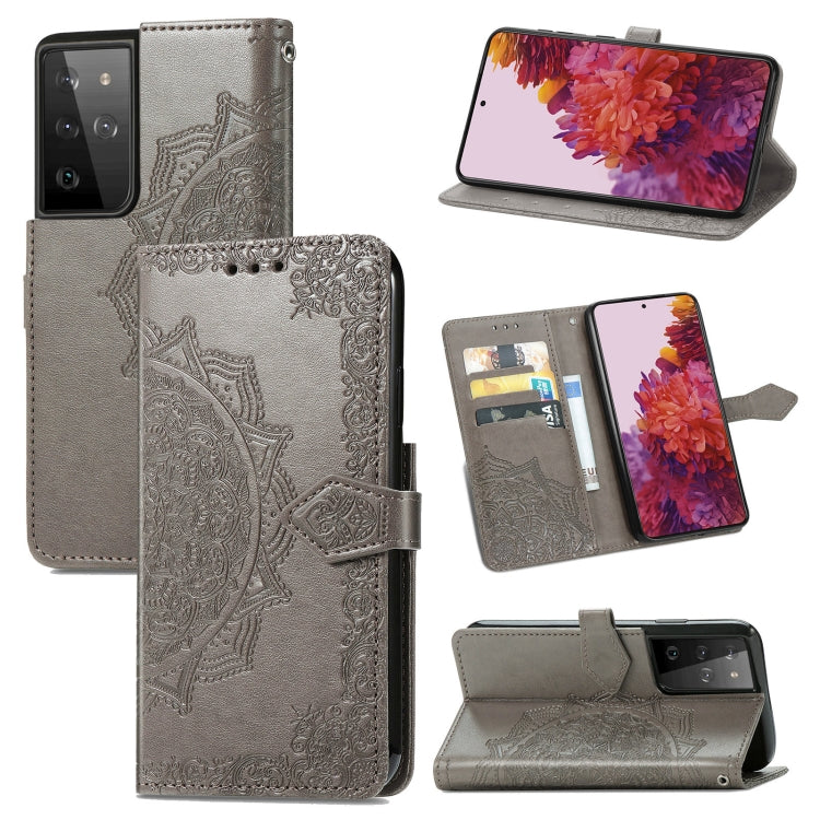 Mandala Flower Embossed Horizontal Flip Leather Case with Holder & Three Card Slots & Wallet & Lanyard, For Galaxy S21 5G, For Galaxy S21 Ultra 5G, For OnePlus Nord N10 5G, For vivo Y73S 5G