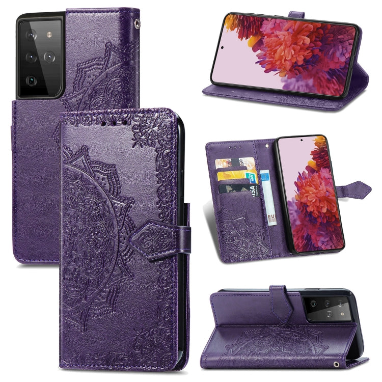 Mandala Flower Embossed Horizontal Flip Leather Case with Holder & Three Card Slots & Wallet & Lanyard, For Galaxy S21 5G, For Galaxy S21 Ultra 5G, For OnePlus Nord N10 5G, For vivo Y73S 5G