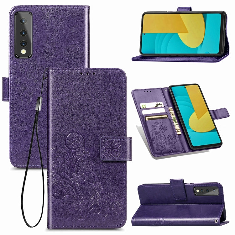 Four-leaf Clasp Embossed Buckle Mobile Phone Protection Leather Case with Lanyard & Card Slot & Wallet & Bracket Function, For Samsung Galaxy A02, For Xiaomi Redmi Note 10 4G, For Google Pixel 5A, For OPPO A93 5G, For LG Stylo 7