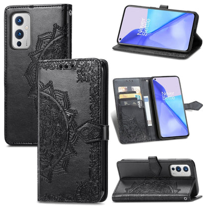 Halfway Mandala Embossing Pattern Horizontal Flip Leather Case with Holder & Card Slots & Wallet & Lanyard, For OnePlus 9
