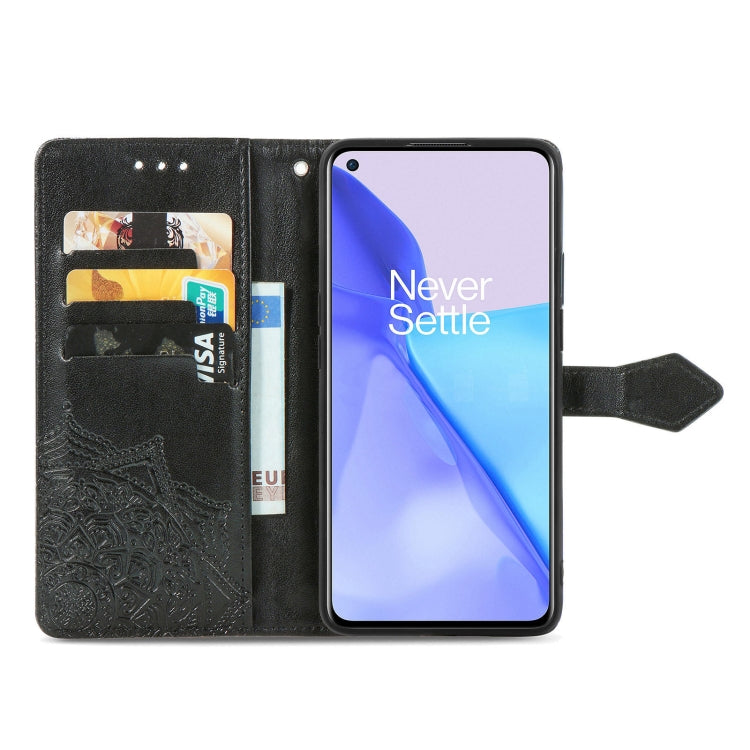 Halfway Mandala Embossing Pattern Horizontal Flip Leather Case with Holder & Card Slots & Wallet & Lanyard, For OnePlus 9